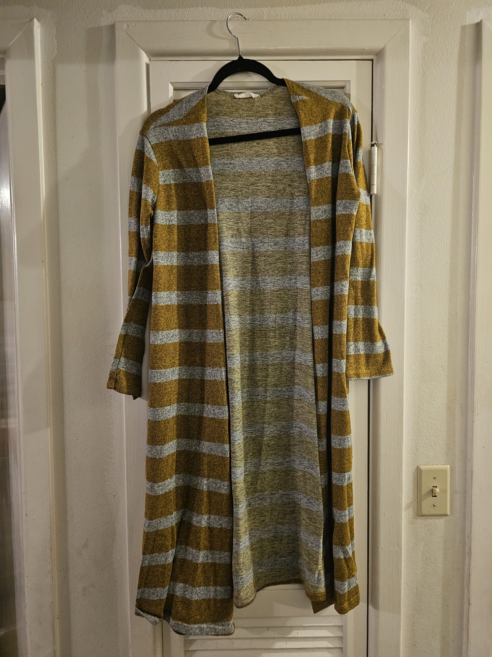Mustard Stripe Open-Front Women’s Cardigan